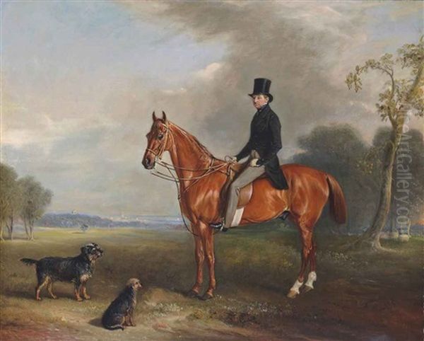 Sir Montague Welby, On A Chestnut Hunter, With Terriers Oil Painting by John E. Ferneley