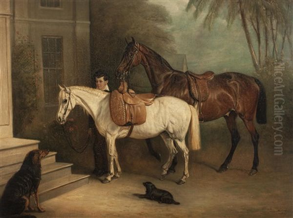 Horses And Groom Oil Painting by John E. Ferneley