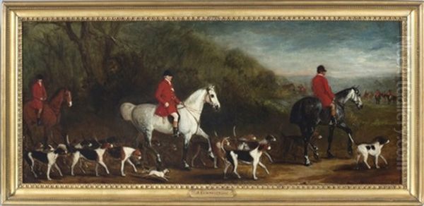 Three Men On Horseback With Their Hunting Dogs Oil Painting by John E. Ferneley