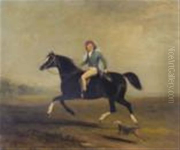 Portrait Of Master Claude Ferneley, Aged 8, Riding His Pony, With A Terrier At His Side Oil Painting by John E. Ferneley