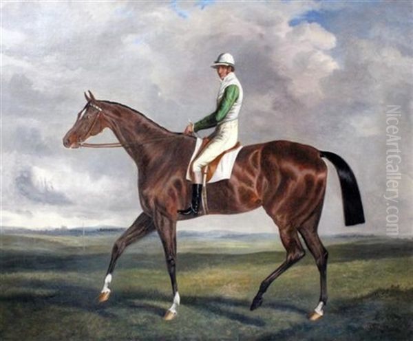 Bay Racehorse With Jockey Up Oil Painting by John E. Ferneley