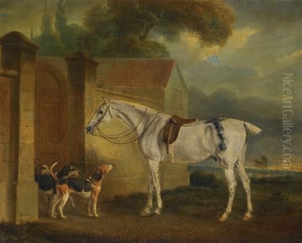 Lord Lonsdale's Fleabitten Grey Hunter, Brass, At Cottesmore With The Cottesmore Hounds Oil Painting by John E. Ferneley