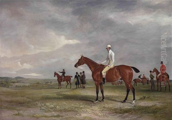 Clinker With Captain Horatio Ross Up, Radical With Captain Douglas Up And Other Horses Beyond Oil Painting by John E. Ferneley