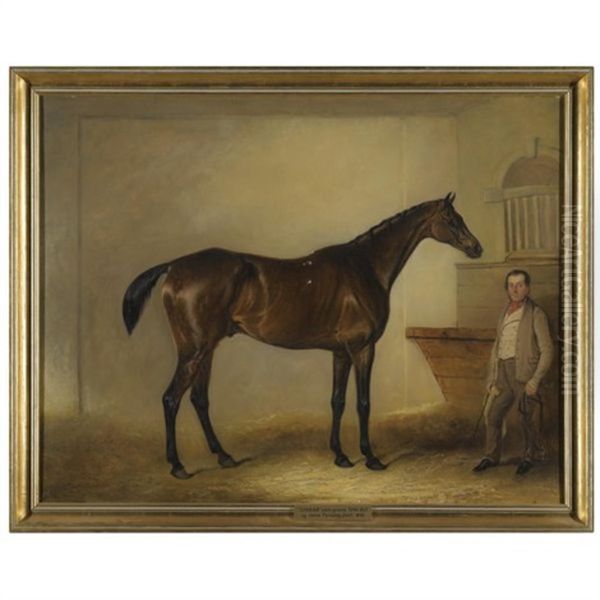 "zohrab", A Bay Hunter, With His Groom Tom Sly, In A Stable Oil Painting by John E. Ferneley