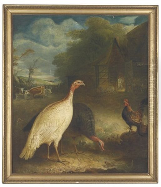 Poultry And Cattle In A Farmyard At Twilight Oil Painting by John E. Ferneley