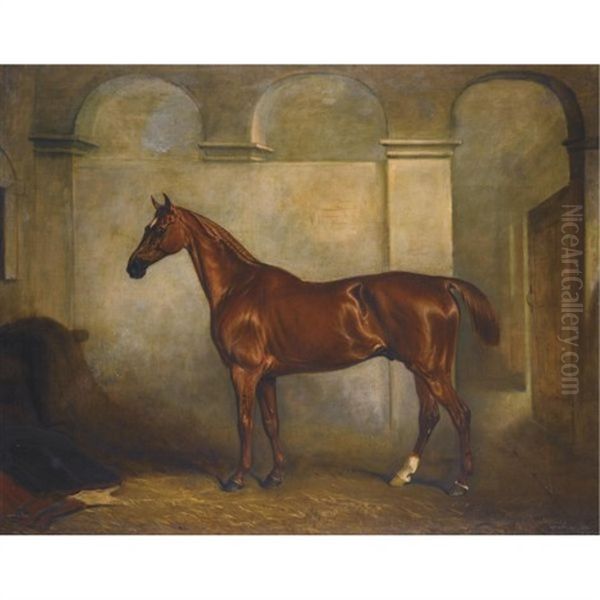 A Chestnut Horse In A Stable Oil Painting by John E. Ferneley