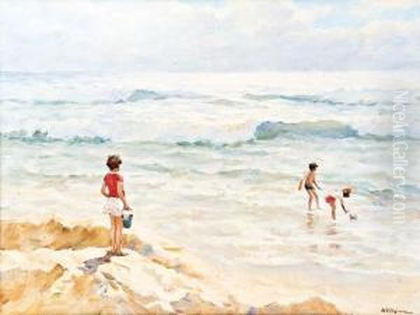 Spielende Kinder Am Strand Oil Painting by Charles Garabed Atamian