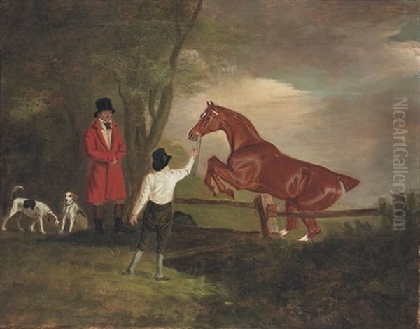 Dick Christian Schooling The Hon. Berkeley Cravens's Chesnut Hunter Oil Painting by John E. Ferneley