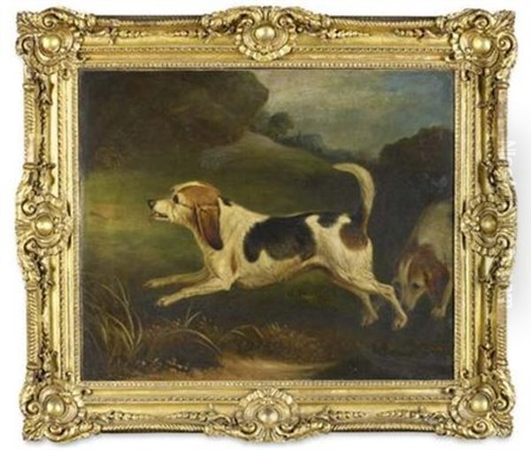 Study Of A Terrier In Landscape Oil Painting by John E. Ferneley