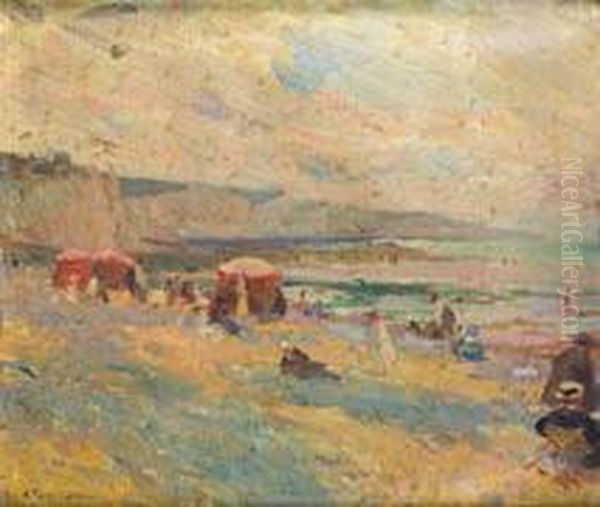 Scene De Plage A Fecamps Oil Painting by Charles Garabed Atamian