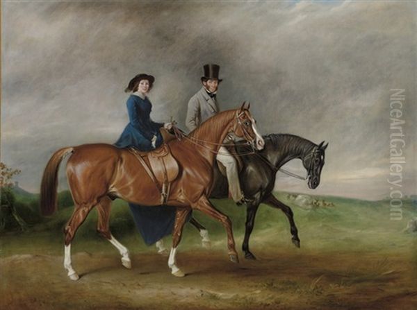 Thomas Tertius Paget And His Wife, Geraldine Mccausland, Riding On "satan" And "jessica" In Bradgate Park Oil Painting by John E. Ferneley