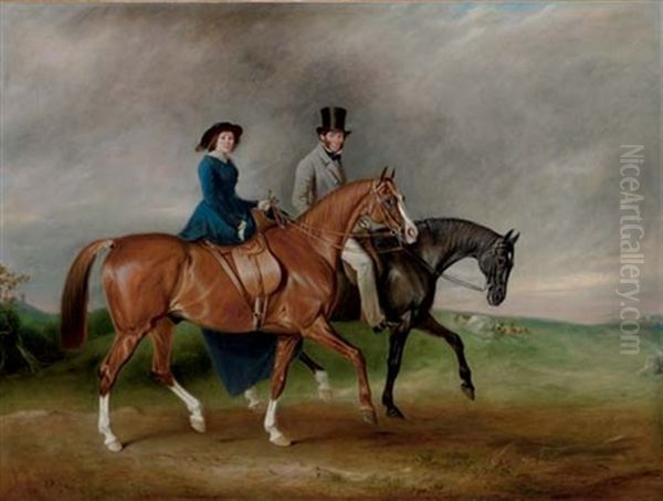 Thomas Tertius Paget And His Wife, Geraldine Mccausland, Riding On "satan" And "jessica" In Bradgate Park, Leicestershire Oil Painting by John E. Ferneley