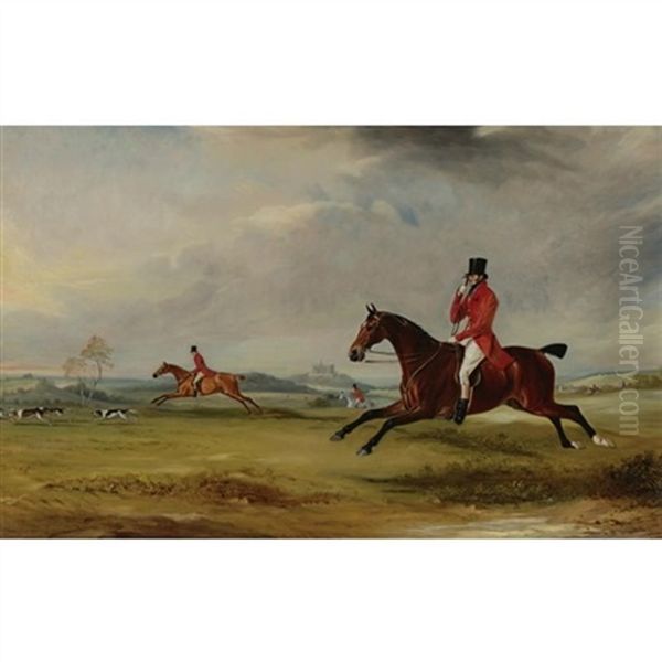 Lord Robert Manners On Benefit, Lord Charles On Featherlegs, And The Duke Of Rutland Hunting Near Belvoir Castle Oil Painting by John E. Ferneley