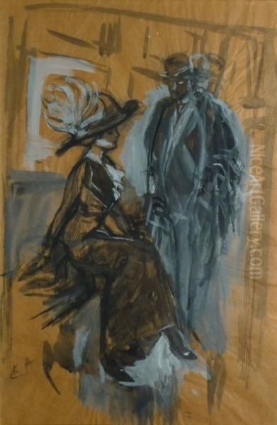 Elegante Et Homme Debout Oil Painting by Charles Garabed Atamian