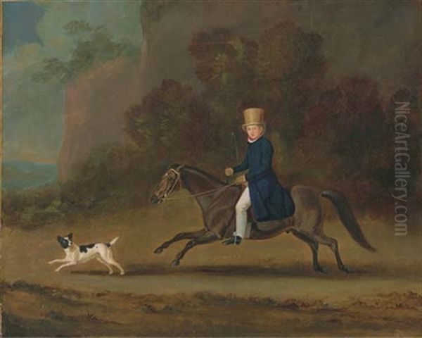 Henry, 3rd Earl Of Lonsdale, On A Grey Pony, With A Terrier Oil Painting by John E. Ferneley