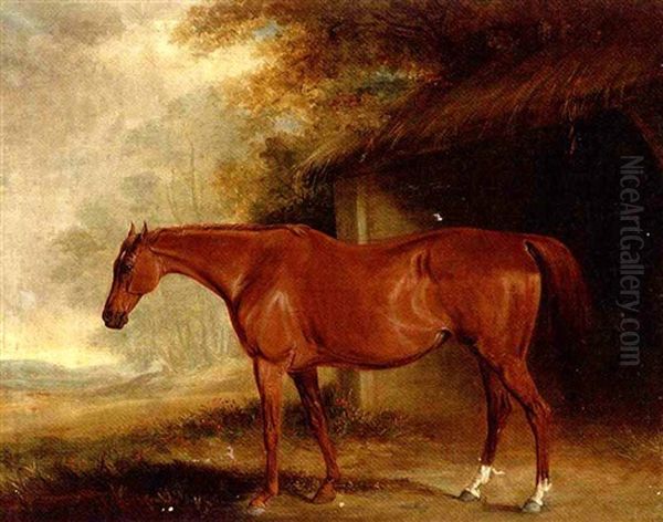 A Chestnut Mare Outside A Stable Oil Painting by John E. Ferneley