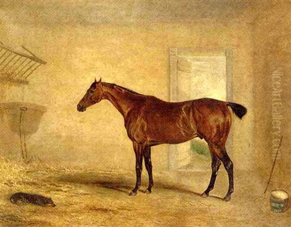 A Bay Hunter In A Stable Oil Painting by John E. Ferneley