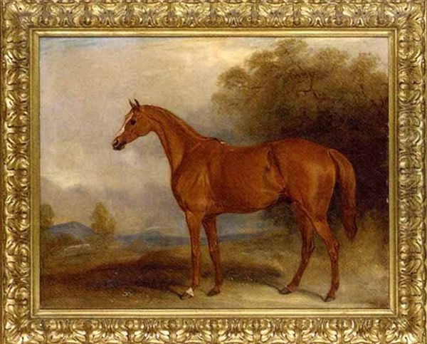 A Chestnut Hunter In A Landscape Oil Painting by John E. Ferneley