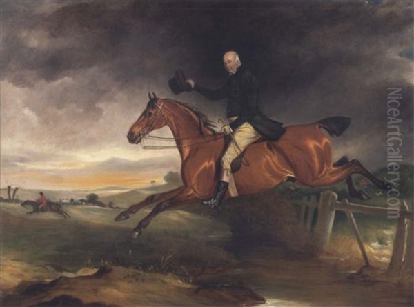 Mr. George Marriott On His Bay Hunter Taking A Fence Oil Painting by John E. Ferneley