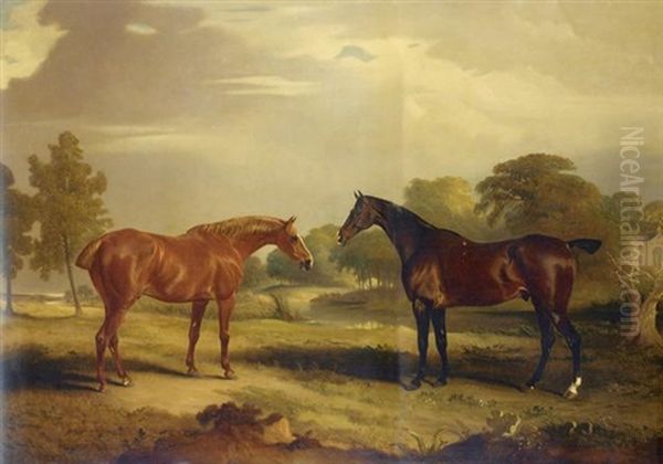 Two Hunters At Grass Oil Painting by John E. Ferneley