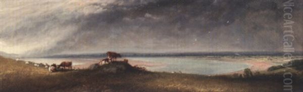 A View Across A Bay, (tom Culver Bay, Isle Of Wight?) Oil Painting by John E. Ferneley