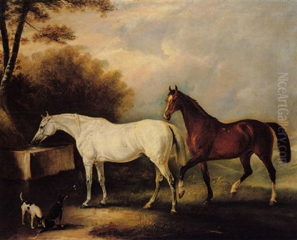 Sir John Thorold's Horses At Syston Oil Painting by John E. Ferneley