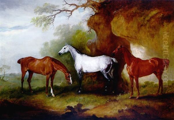 Three Hunters Belonging To Robert Myddleton-biddulph Oil Painting by John E. Ferneley