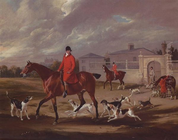 Thomas Goosey And The Belvoir Hounds Leaving The Kennels, Belvoir Castle Beyond Oil Painting by John E. Ferneley