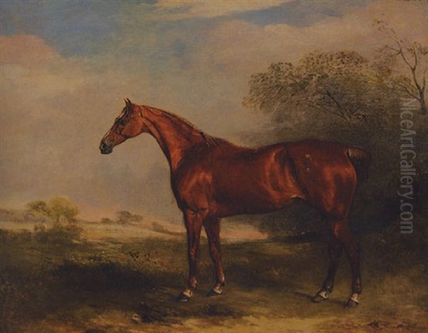 Captain Hampson's Favourite Hunter, In A Landscape Oil Painting by John E. Ferneley