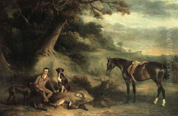 Charles Hibbert With A Bay Hunter And Pointers Oil Painting by John E. Ferneley