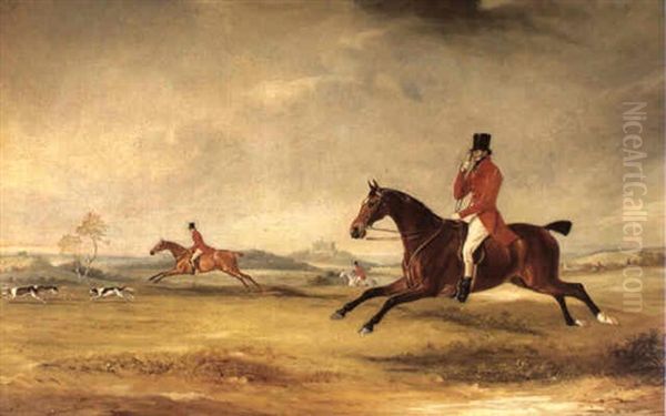 Lord Robert Manners On Benifit, Lord Charles On Featherless  And The Duke Of Rutland, Hunting Near Belvoir.. Oil Painting by John E. Ferneley