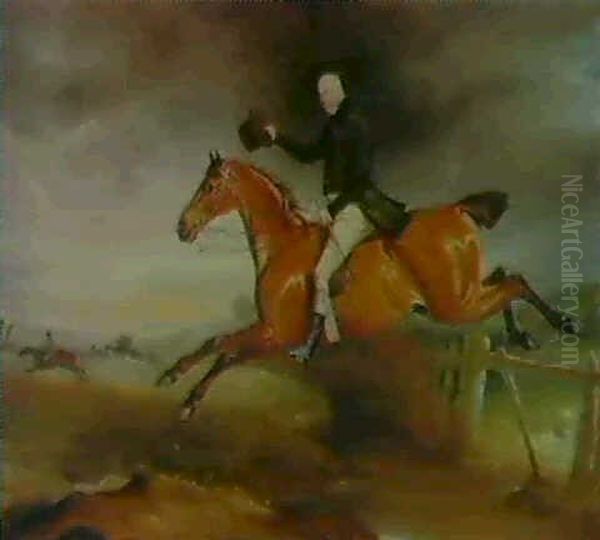 Mr. George Marriott On His Bay Hunter Taking A Fence Oil Painting by John E. Ferneley