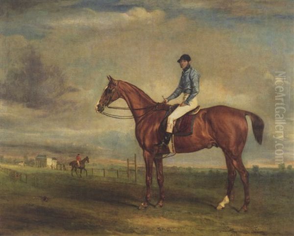 A Racehorse With Jockey Up In The Colors Of Lord Elcho Oil Painting by John E. Ferneley