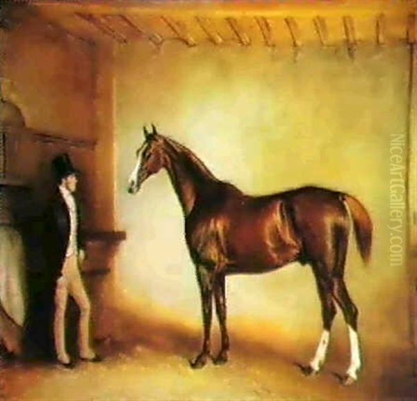 Cigar, Mr. W.l. Sterling Crawford's Hunter, In A Stable Oil Painting by John E. Ferneley