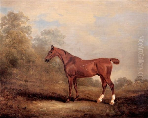 Cecil, A Favorite Hunter Of The Earl Of Jersey In A         Landscape Oil Painting by John E. Ferneley