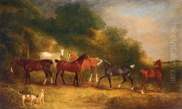 Horses And Hounds In The Grounds Of An Estate Oil Painting by John E. Ferneley