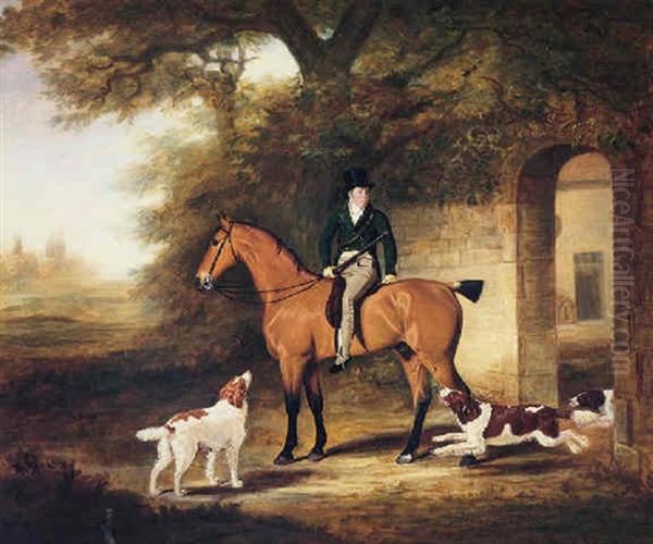 A Bay Hunter With Robert Day Up, Belgrave Hall, Leicester Oil Painting by John E. Ferneley