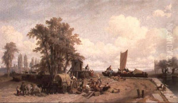 Sudliche Flusslandschaft Oil Painting by Francois Fortune Antoine Ferogio