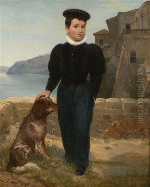 Portrait D'un Jeune Garcon Devant La Baie De Sorrente Oil Painting by Eloi-Firmin Feron