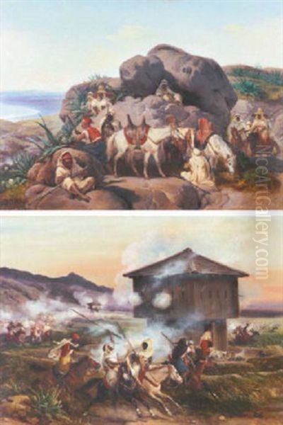 Deux Scenes De La Conquete D'algerie (pair) Oil Painting by Eloi-Firmin Feron