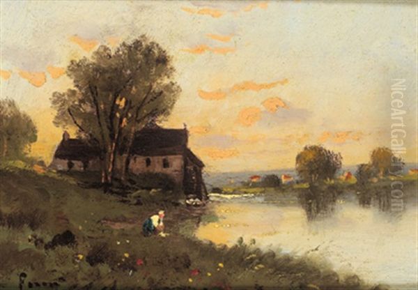 Abend Am Flus Oil Painting by Julien Hippolyte Feron