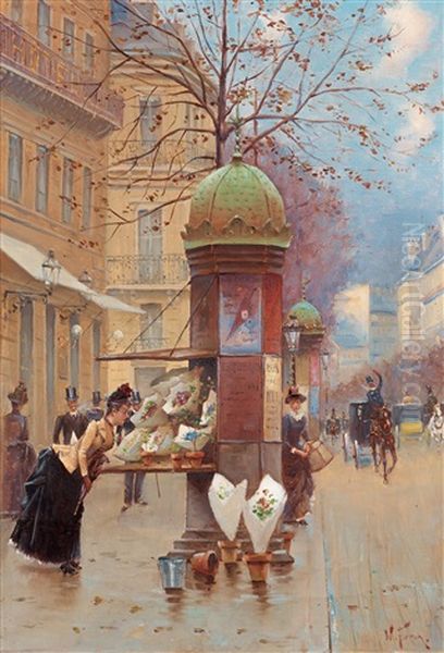 Marche Au Fleur Oil Painting by William Feron