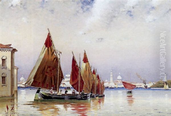 Sejlbade I Lagunen Ud For Venedig Oil Painting by William Feron