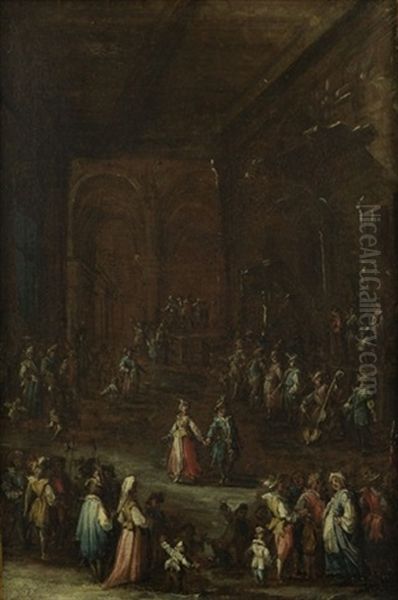 Ball Mit Tanzern Und Musikanten In Einem Hohen Festsaal Oil Painting by Nunzio Ferrajoli