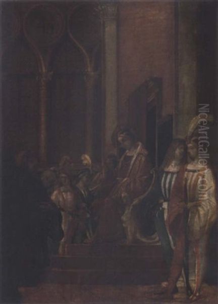 A King Receiving Monks Oil Painting by Floriano Ferramola