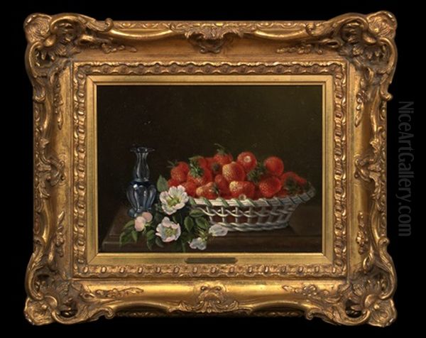 Still Life Of A Basket Of Strawberries And A Cut Glass Vase Oil Painting by Ennemond Ferrand