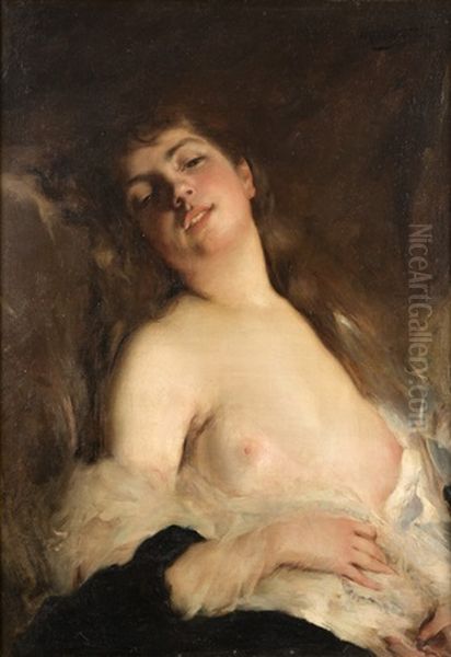 Portrait Of A Partially Nude Woman Oil Painting by Marcial Plaza Ferrand