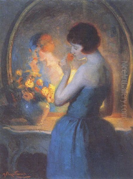 Jeune Femme Au Miroir Oil Painting by Marcial Plaza Ferrand