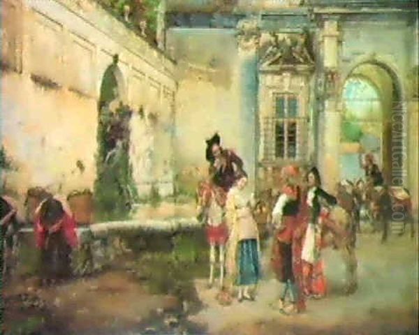 In The Courtyard Oil Painting by Bernardo Ferrandiz Y Badenes