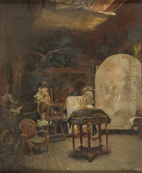 Estudio Del Pintor Oil Painting by Alejandro Ferrant Y Fischermans